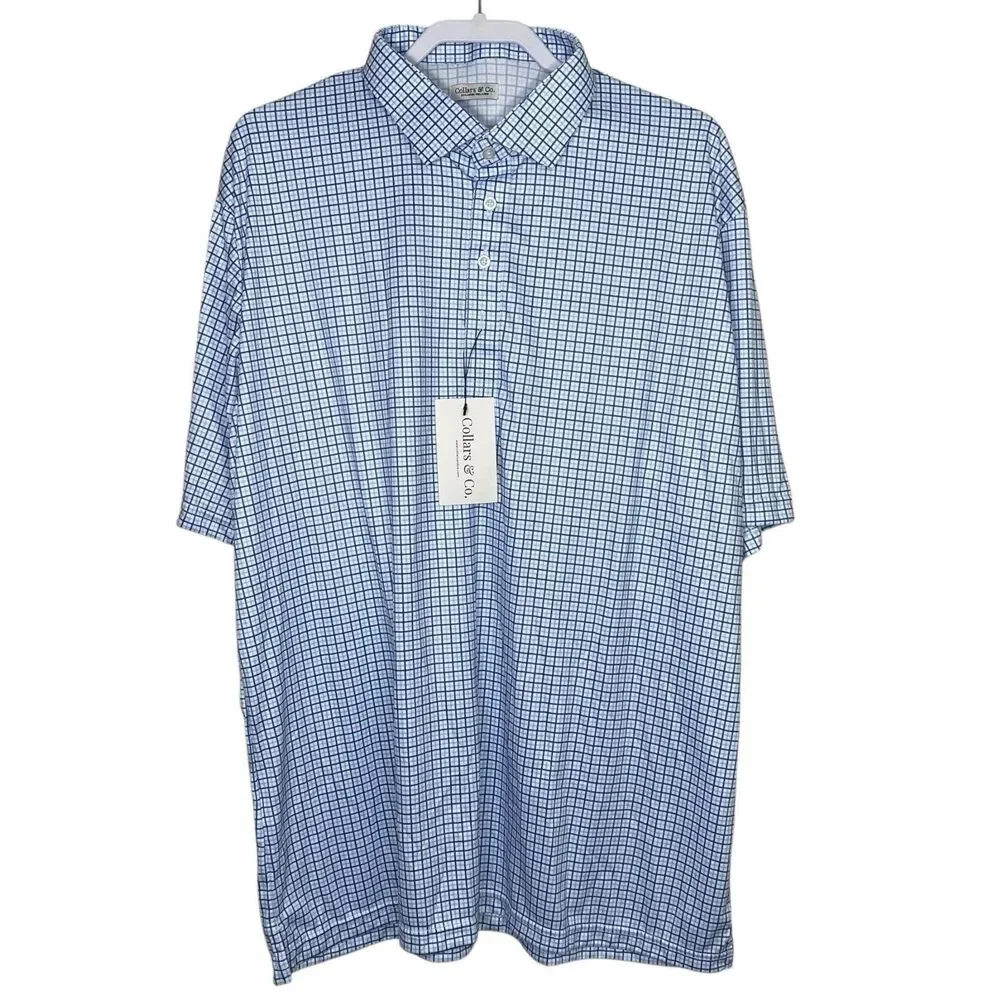 Collars & Co Polo Shirt Mens Small Blue Tattersall Plaid Dress Collar Office NWT
